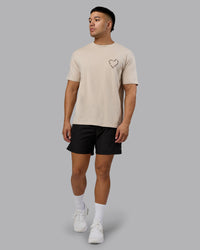 Man wearing Love The Process FLXCotton Oversize Tee - Shale Beige-Choc | Model:Kaelyb | Size:L | Thumbnail Index: 5