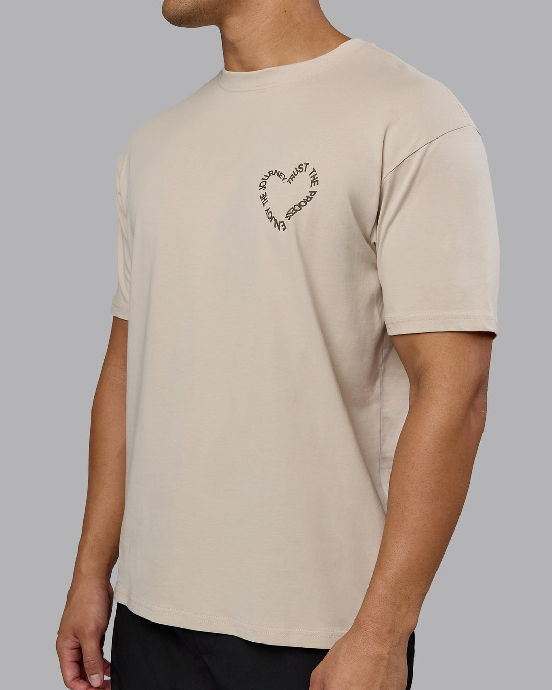 Man wearing Love The Process FLXCotton Oversize Tee - Shale Beige-Choc | Model:Kaelyb | Size:L - view 9