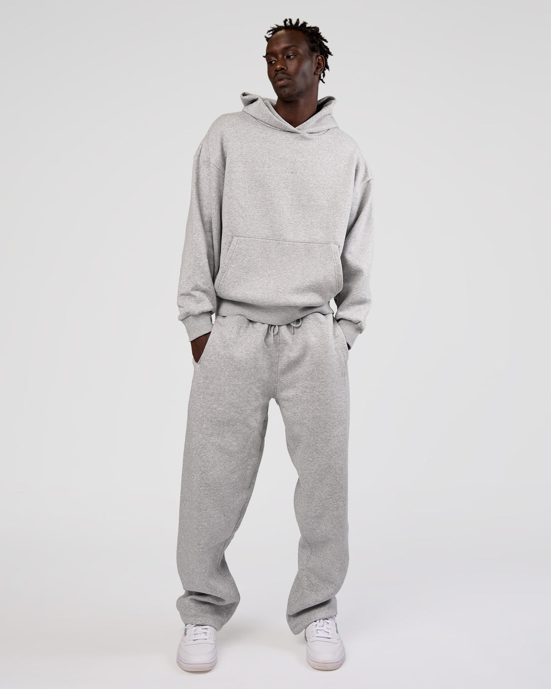 Man wearing MVP Oversized Hoodie - Light Grey Marl | Model:Okello | Size:L - view 2