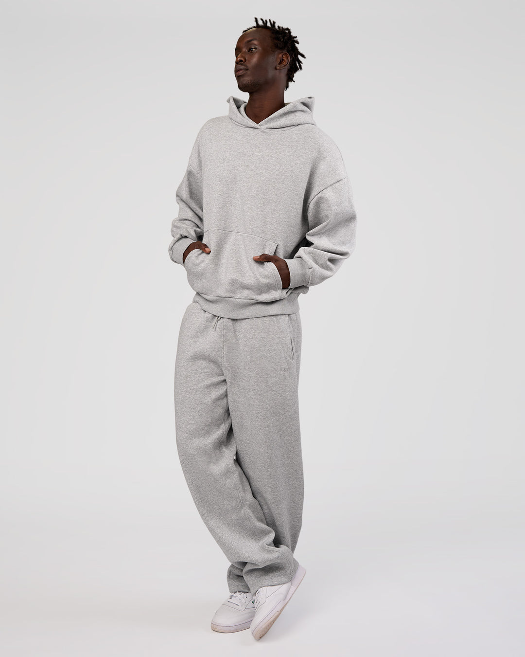 Man wearing MVP Oversized Hoodie - Light Grey Marl | Model:Okello | Size:L - view 7