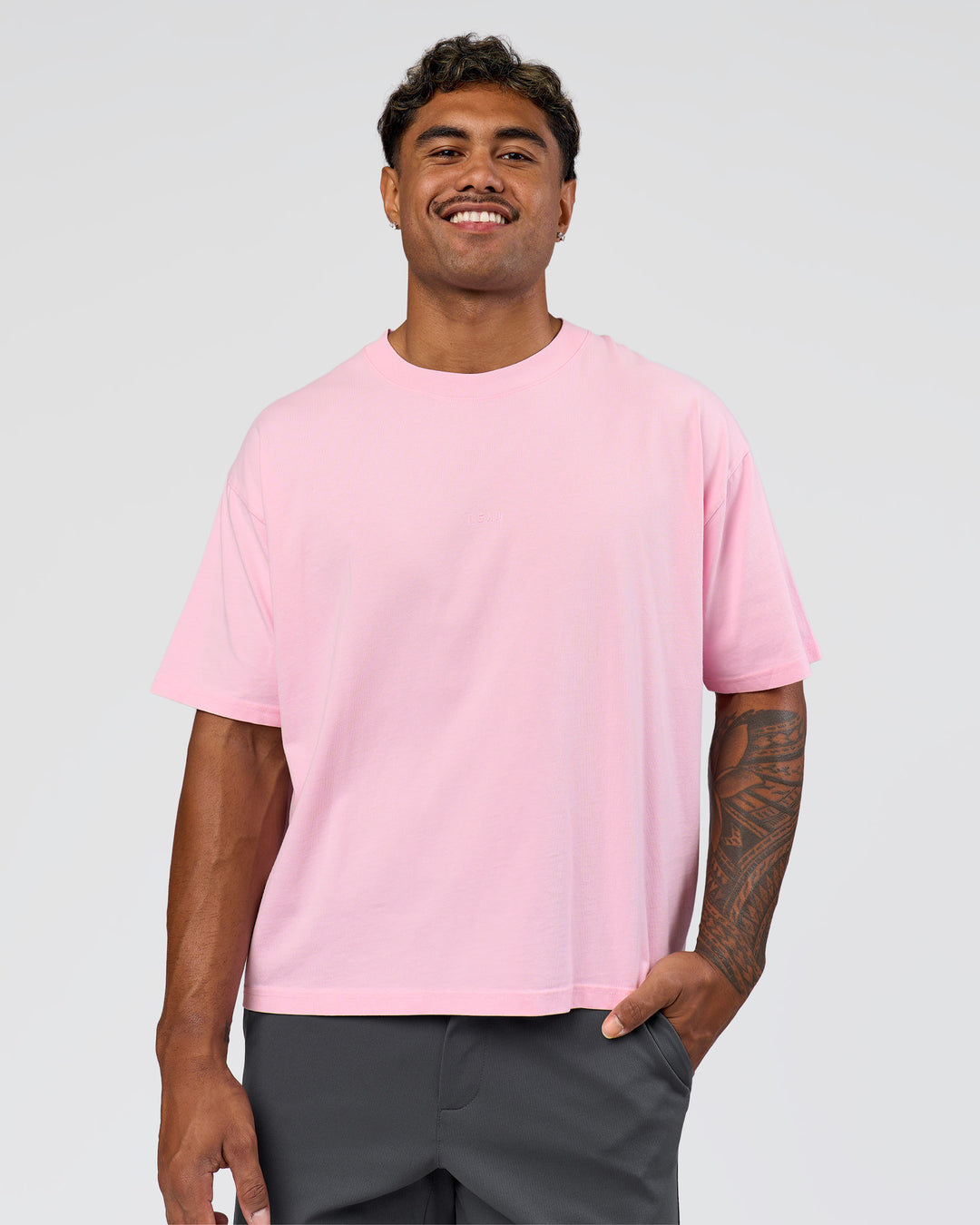Man wearing Memory in Motion Heavyweight Boxed Tee - Marshmallow Washed | Model:Xav | Size:L - view 6