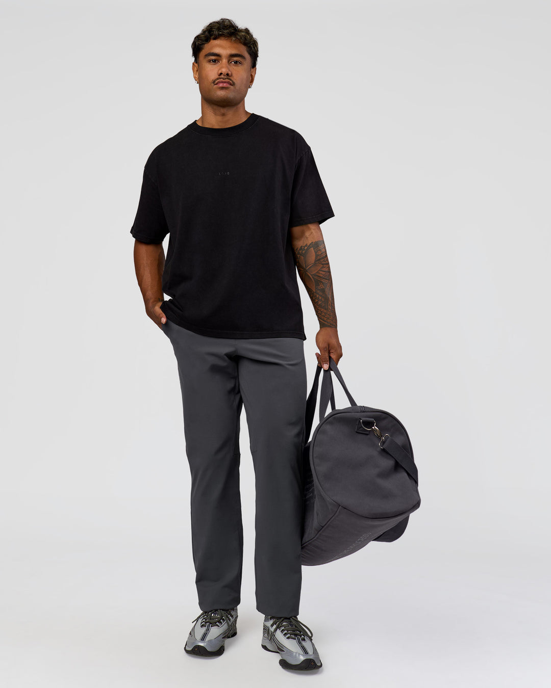 Man wearing Memory in Motion Heavyweight Oversized Tee - Black Washed | Model:Xav | Size:L - view 6