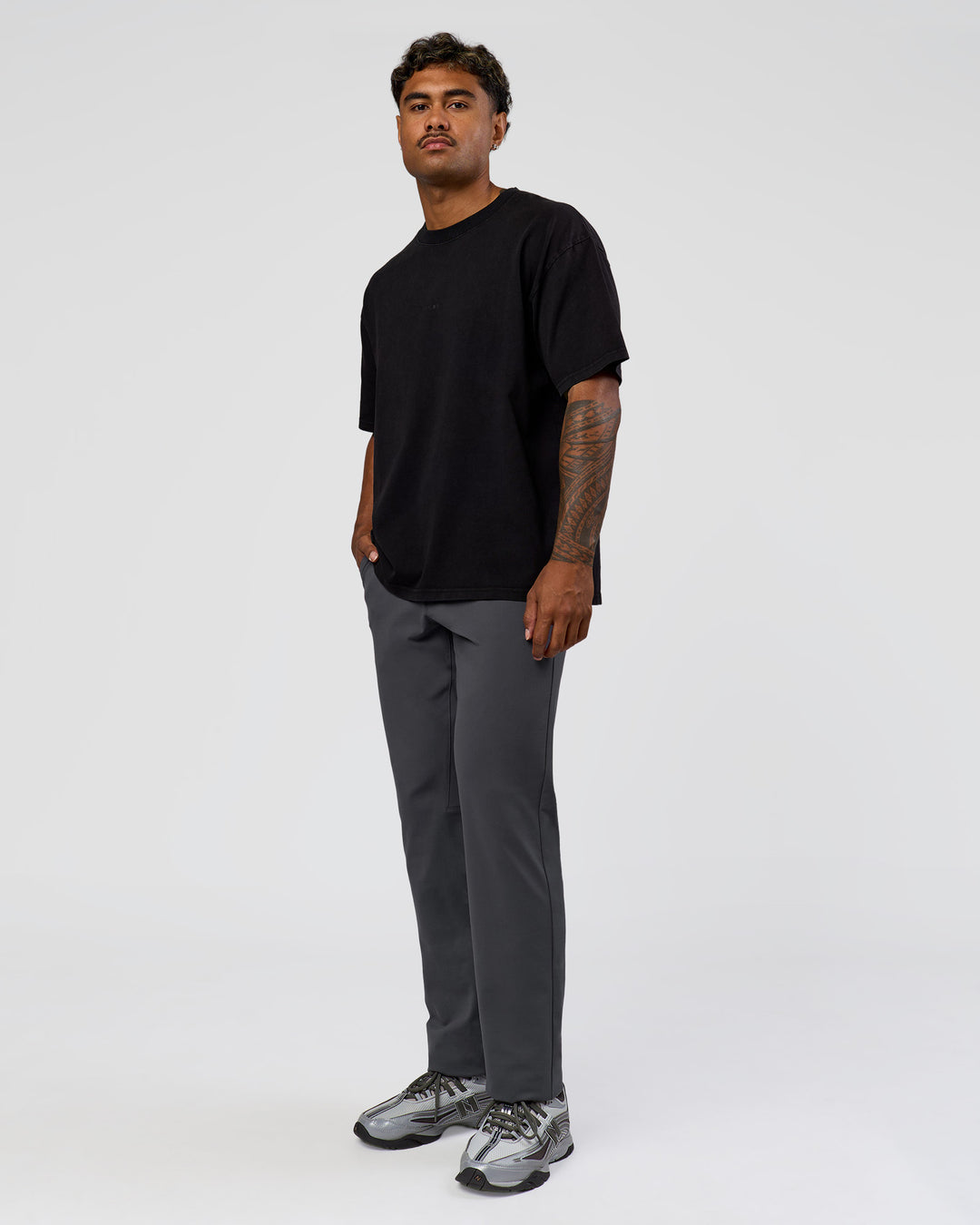 Man wearing Memory in Motion Heavyweight Oversized Tee - Black Washed | Model:Xav | Size:L - view 8