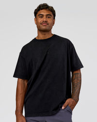 Man wearing Memory in Motion Heavyweight Oversized Tee - Black Washed | Model:Xav | Size:L | Thumbnail Index: 2