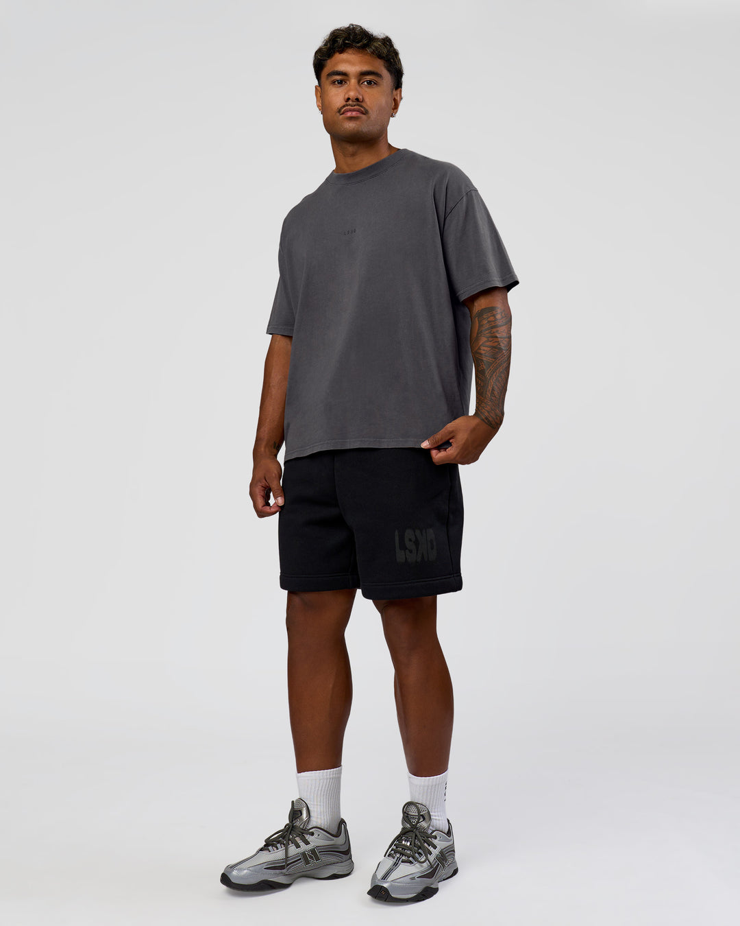 Man wearing Memory in Motion Heavyweight Oversized Tee - Dark Storm Washed | Model:Xav | Size:L - view 10