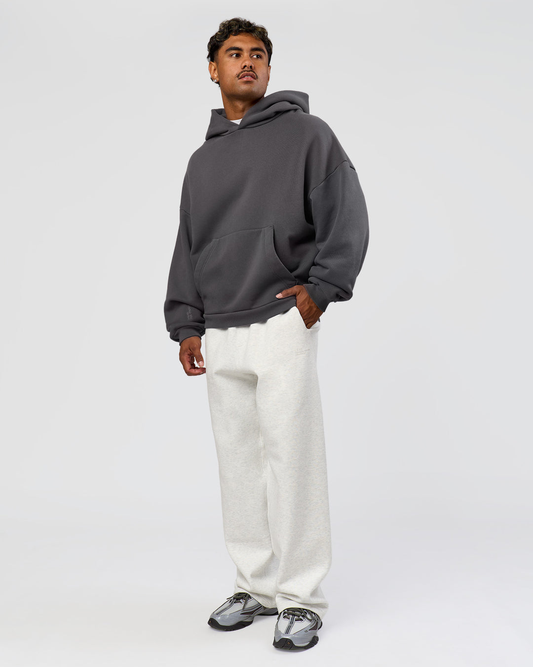 Man wearing Memory In Motion Ultra Heavyweight Washed Hoodie - Dark Storm Washed | Model:Xav | Size:L - view 6