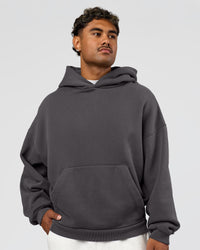 Man wearing Memory In Motion Ultra Heavyweight Washed Hoodie - Dark Storm Washed | Model:Xav | Size:L | Thumbnail Index: 2