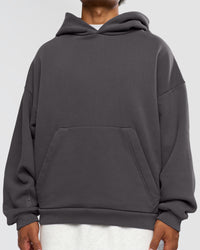 Man wearing Memory In Motion Ultra Heavyweight Washed Hoodie - Dark Storm Washed | Model:Xav | Size:L | Thumbnail Index: 13
