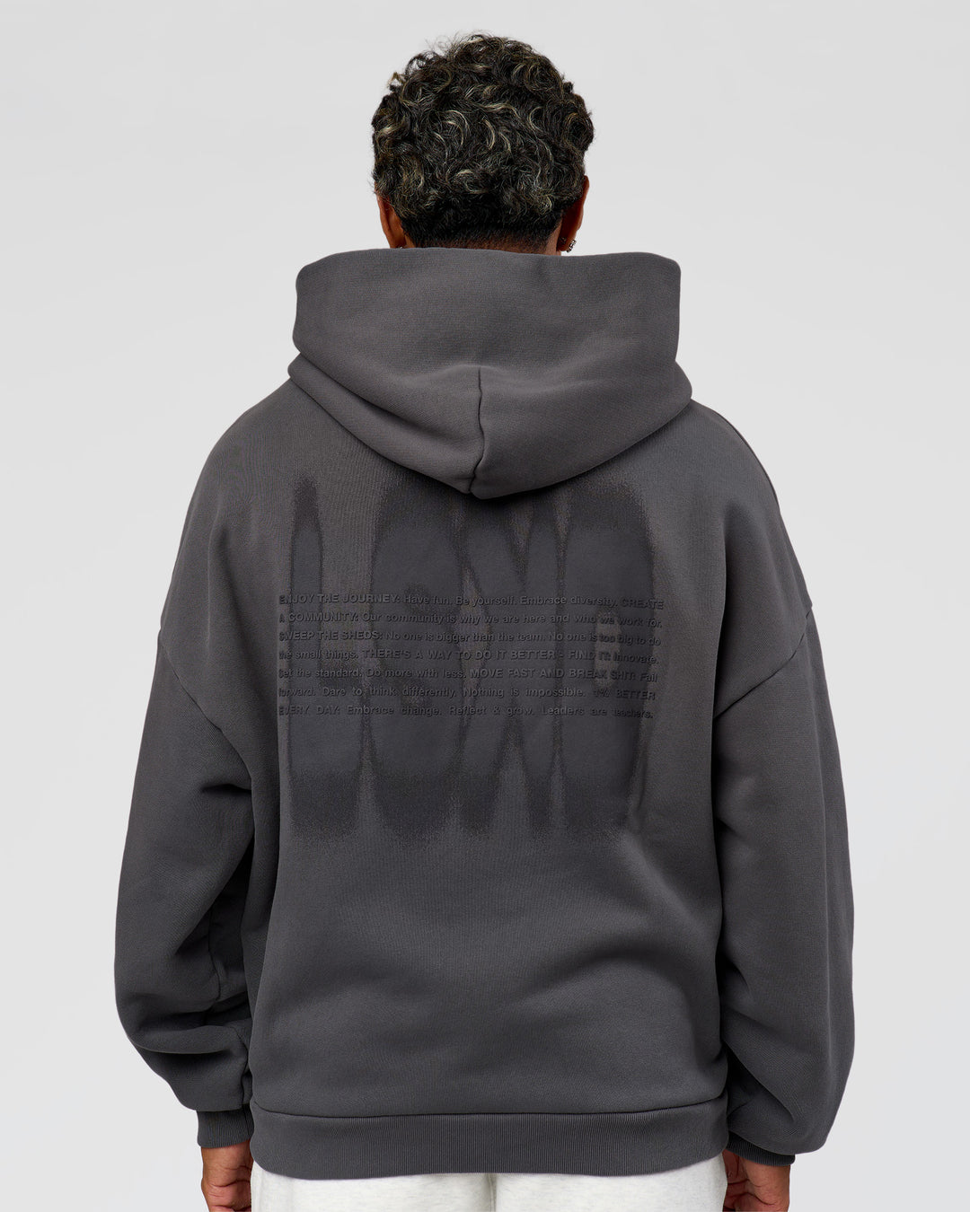 Man wearing Memory In Motion Ultra Heavyweight Washed Hoodie - Dark Storm Washed | Model:Xav | Size:L - view 2