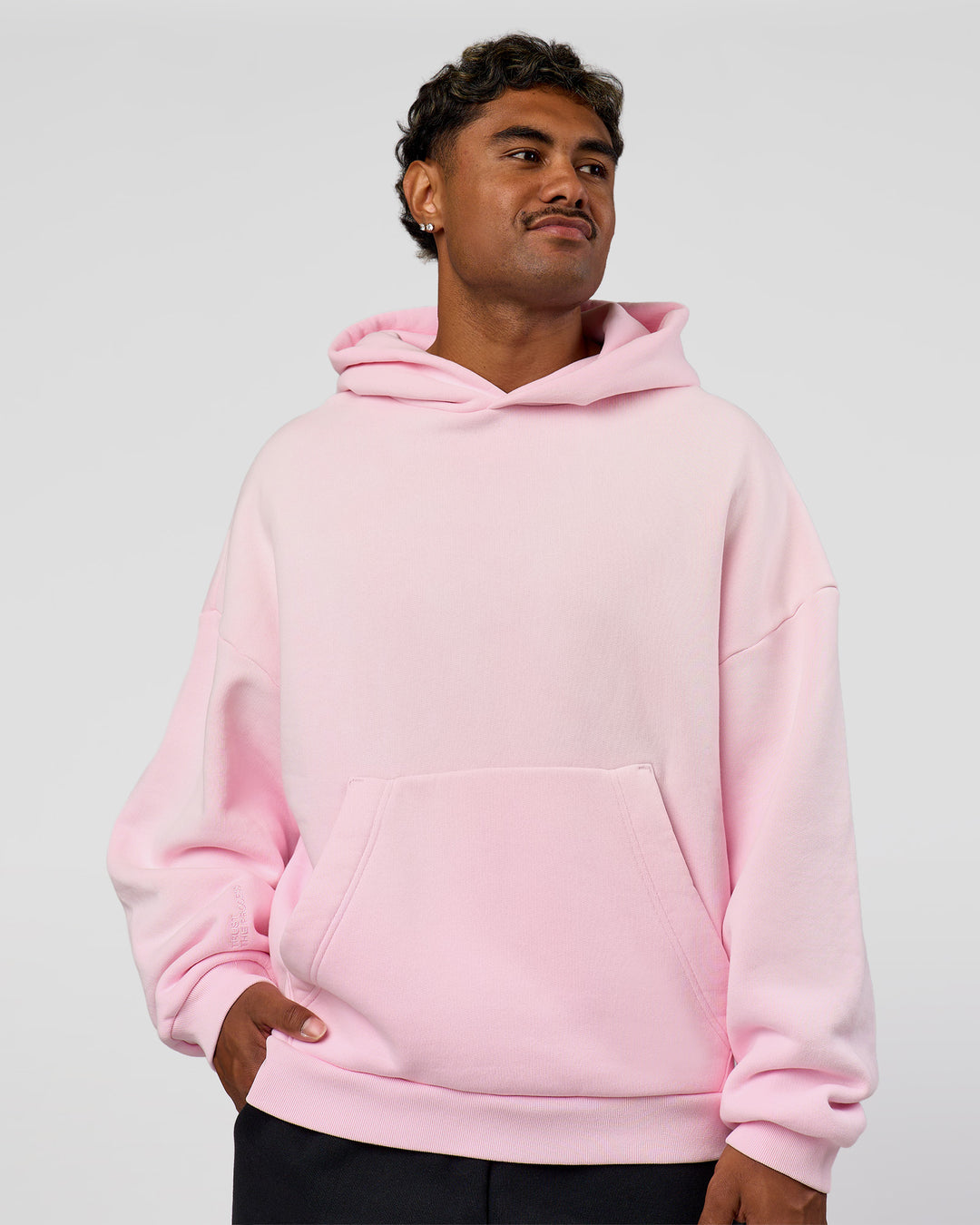 Man wearing Memory In Motion Ultra Heavyweight Washed Hoodie - Marshmallow Washed | Model:Xav | Size:L - view 10
