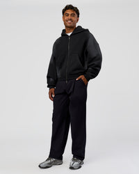 Man wearing Memory in Motion Ultra Heavyweight Zip Thru Hoodie - Black Washed | Model:Xav | Size:L | Thumbnail Index: 12