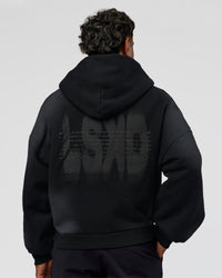 Man wearing Memory in Motion Ultra Heavyweight Zip Thru Hoodie - Black Washed | Model:Xav | Size:L | Thumbnail Index: 10