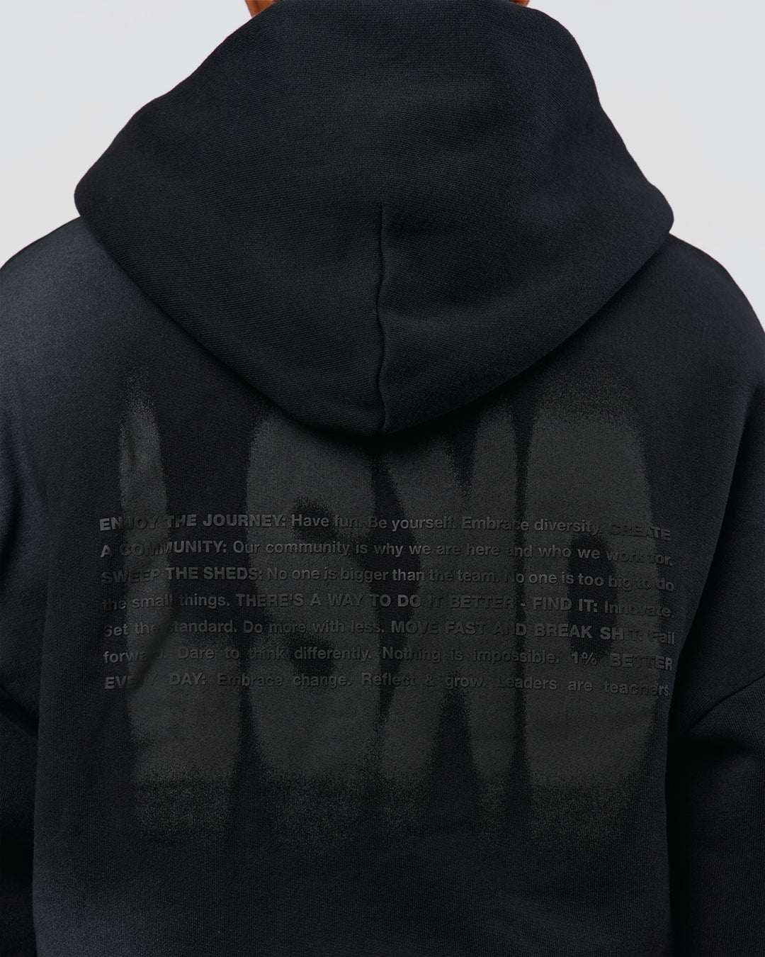 Man wearing Memory in Motion Ultra Heavyweight Zip Thru Hoodie - Black Washed | Model:Xav | Size:L - view 7
