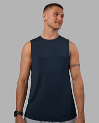 Man wearing AeroFLX+ Seamless Muscle Tank - Navy/Navy | Model:Nikola | Size:L | Thumbnail Index: 2