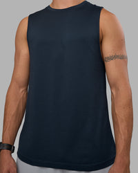 Man wearing AeroFLX+ Seamless Muscle Tank - Navy/Navy | Model:Nikola | Size:L | Thumbnail Index: 7