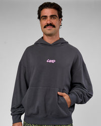 Man wearing Miami Vibe Oversized Hoodie - Dark Storm-Marshmallow | Model:Adam | Size:L | Thumbnail Index: 3