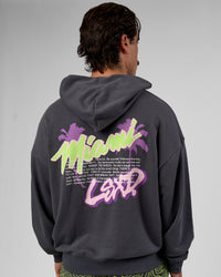 Man wearing Miami Vibe Oversized Hoodie - Dark Storm-Marshmallow | Model:Adam | Size:L | Thumbnail Index: 2