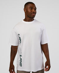 Man wearing Nothing Is Impossible FLXCotton Oversized Tee - White-Vital Green | Model:Sam | Size:L | Thumbnail Index: 11