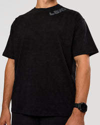 Man wearing Offset Heavyweight Unisex Oversized Tee - Black Washed-Castlerock | Model:Liam | Size:L | Thumbnail Index: 6