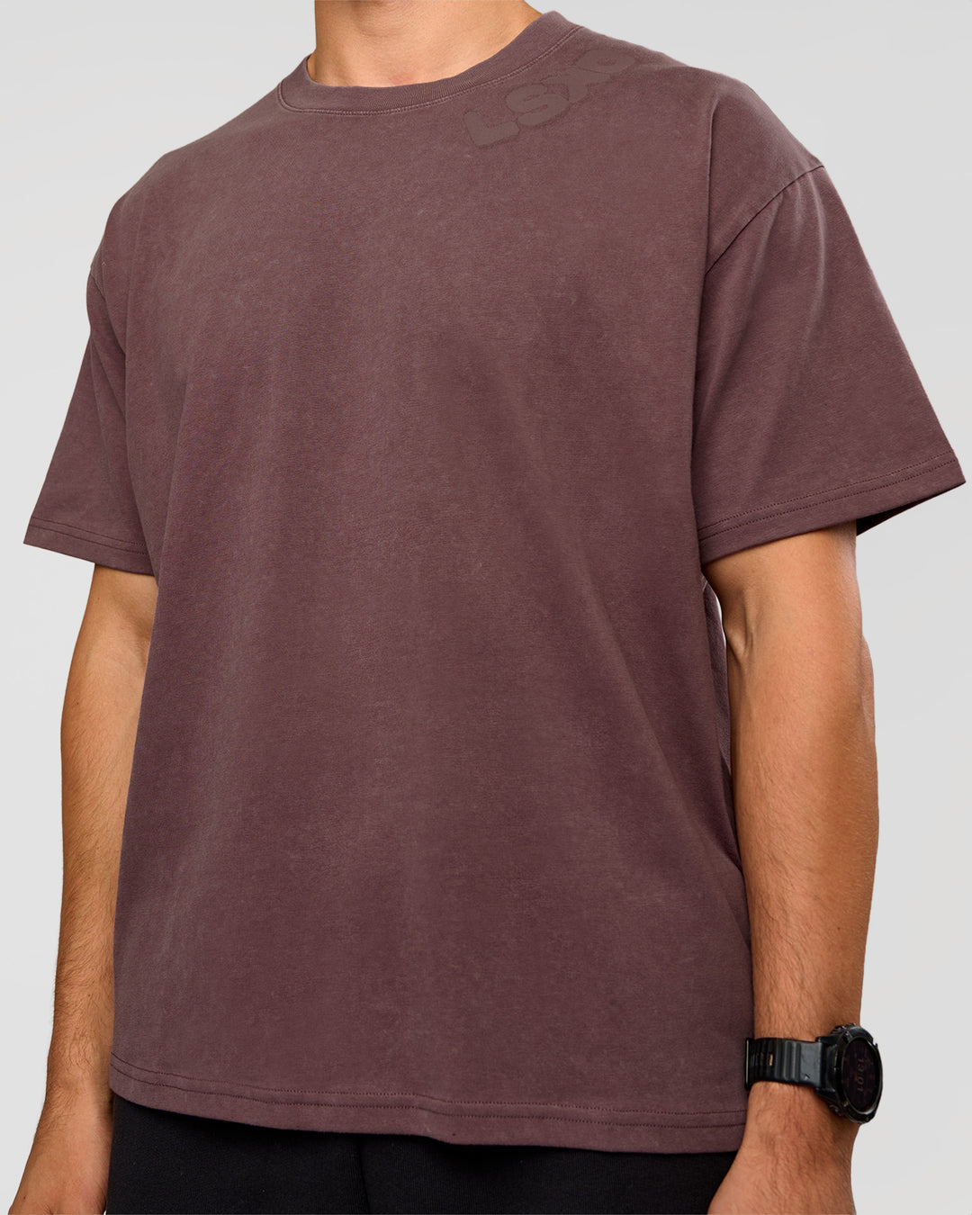 Man wearing Offset Heavyweight Unisex Oversized Tee - Cocoa Powder-Cocoa Powder | Model:Liam | Size:L - view 9