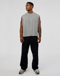 Man wearing Oversized Heavyweight Boxed Tank - Light Grey Marl | Model:Xav | Size:L | Thumbnail Index: 2