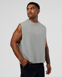 Man wearing Oversized Heavyweight Boxed Tank - Light Grey Marl | Model:Xav | Size:L | Thumbnail Index: 0