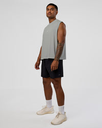 Man wearing Oversized Heavyweight Boxed Tank - Light Grey Marl | Model:Xav | Size:L | Thumbnail Index: 5