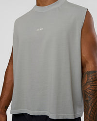 Man wearing Oversized Heavyweight Boxed Tank - Light Grey Marl | Model:Xav | Size:L | Thumbnail Index: 4