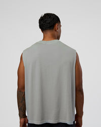 Man wearing Oversized Heavyweight Boxed Tank - Light Grey Marl | Model:Xav | Size:L | Thumbnail Index: 3