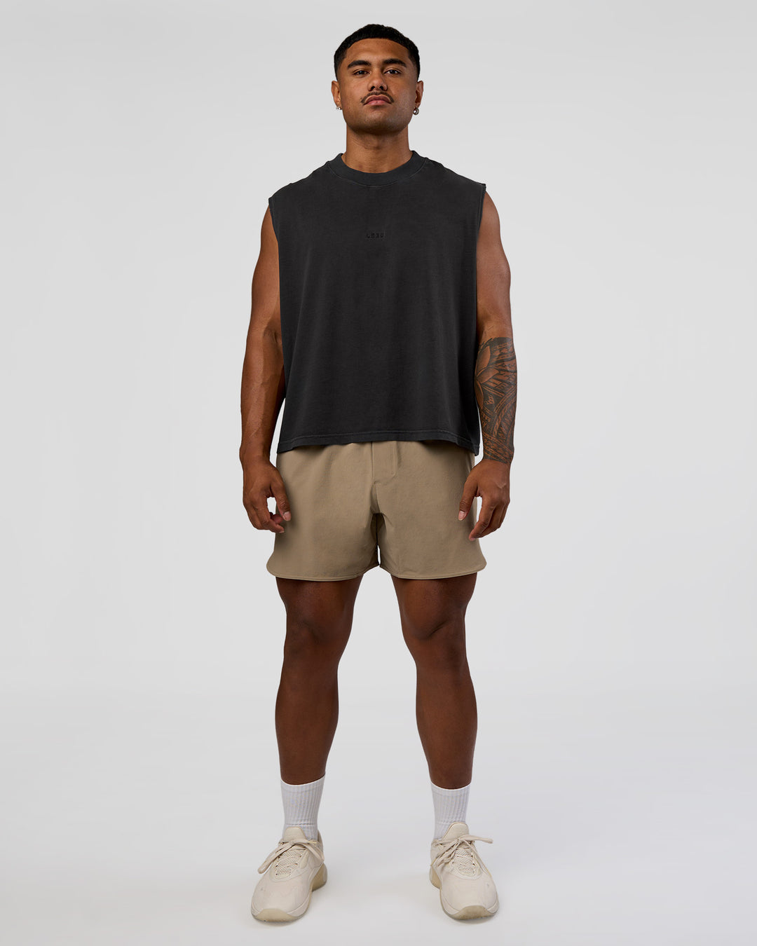 Man wearing Oversized Heavyweight Boxed Tank - Washed Black | Model:Xav | Size:L - view 6