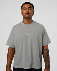 Man wearing Oversized Heavyweight Boxed Tee - Light Grey Marl | Model:Xav | Size:L | Thumbnail Index: 0