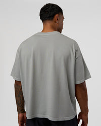 Man wearing Oversized Heavyweight Boxed Tee - Light Grey Marl | Model:Xav | Size:L | Thumbnail Index: 3