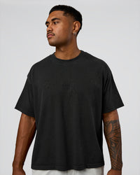Man wearing Oversized Heavyweight Boxed Tee - Washed Black | Model:Xav | Size:L | Thumbnail Index: 1