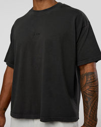 Man wearing Oversized Heavyweight Boxed Tee - Washed Black | Model:Xav | Size:L | Thumbnail Index: 5