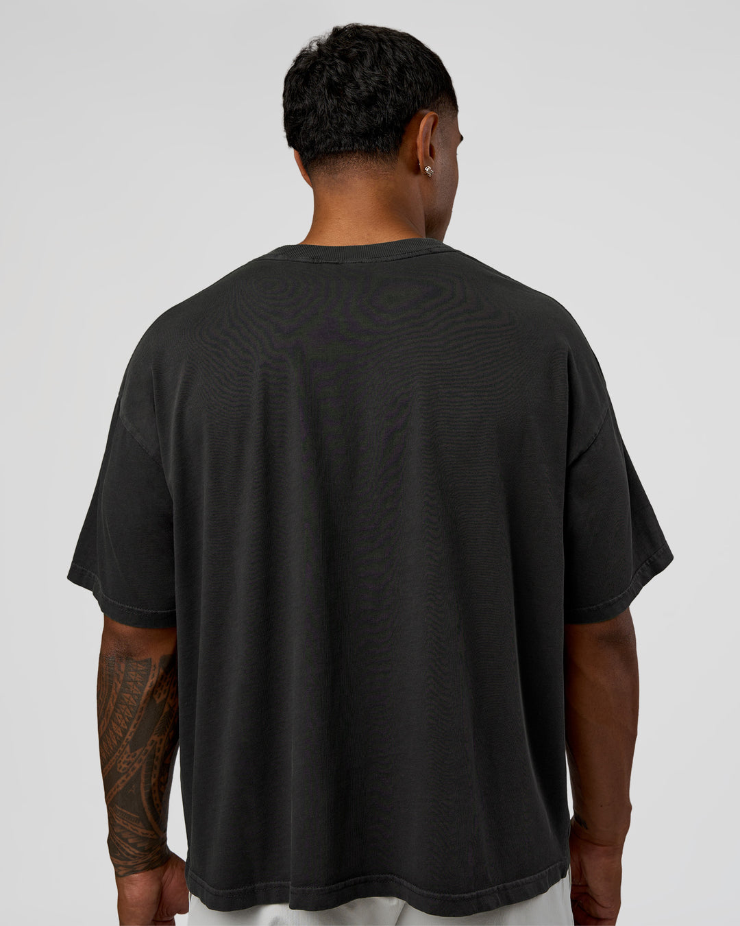 Man wearing Oversized Heavyweight Boxed Tee - Washed Black | Model:Xav | Size:L - view 3