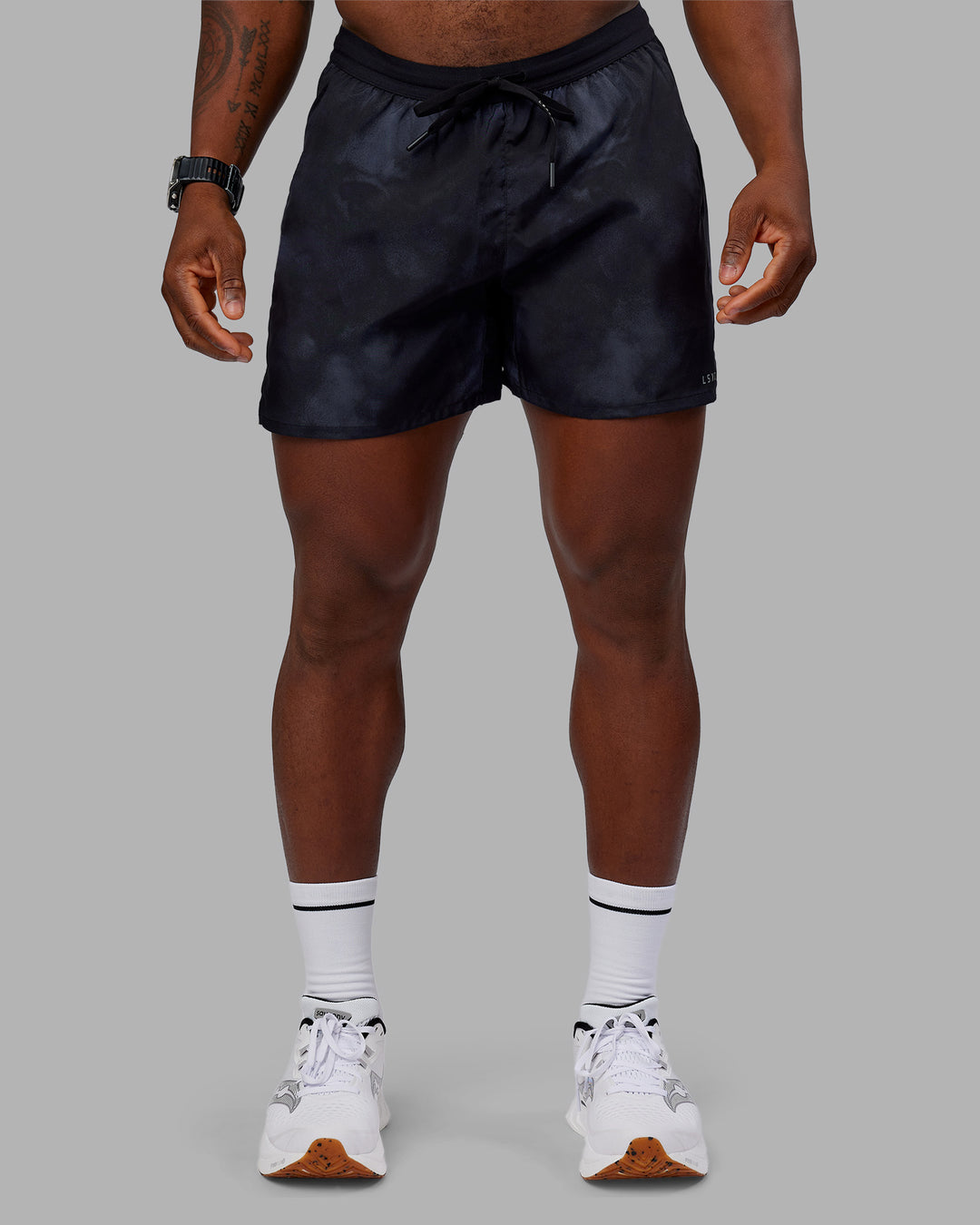 Man wearing Pace 5" Lined Performance Short - Washed Black | Model:Sam | Size:L - view 2