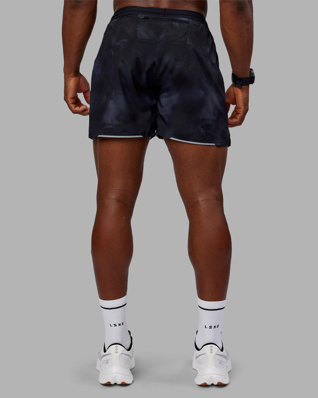Man wearing Pace 5" Lined Performance Short - Washed Black | Model:Sam | Size:L - view 4
