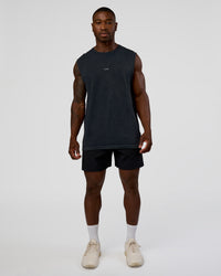 Man wearing Power Muscle Tank - Pirate Black Washed | Model:Sam | Size:L | Thumbnail Index: 4