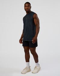 Man wearing Power Muscle Tank - Pirate Black Washed | Model:Sam | Size:L | Thumbnail Index: 1