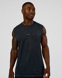 Man wearing Power Muscle Tank - Pirate Black Washed | Model:Sam | Size:L | Thumbnail Index: 0