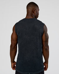Man wearing Power Muscle Tank - Pirate Black Washed | Model:Sam | Size:L | Thumbnail Index: 2