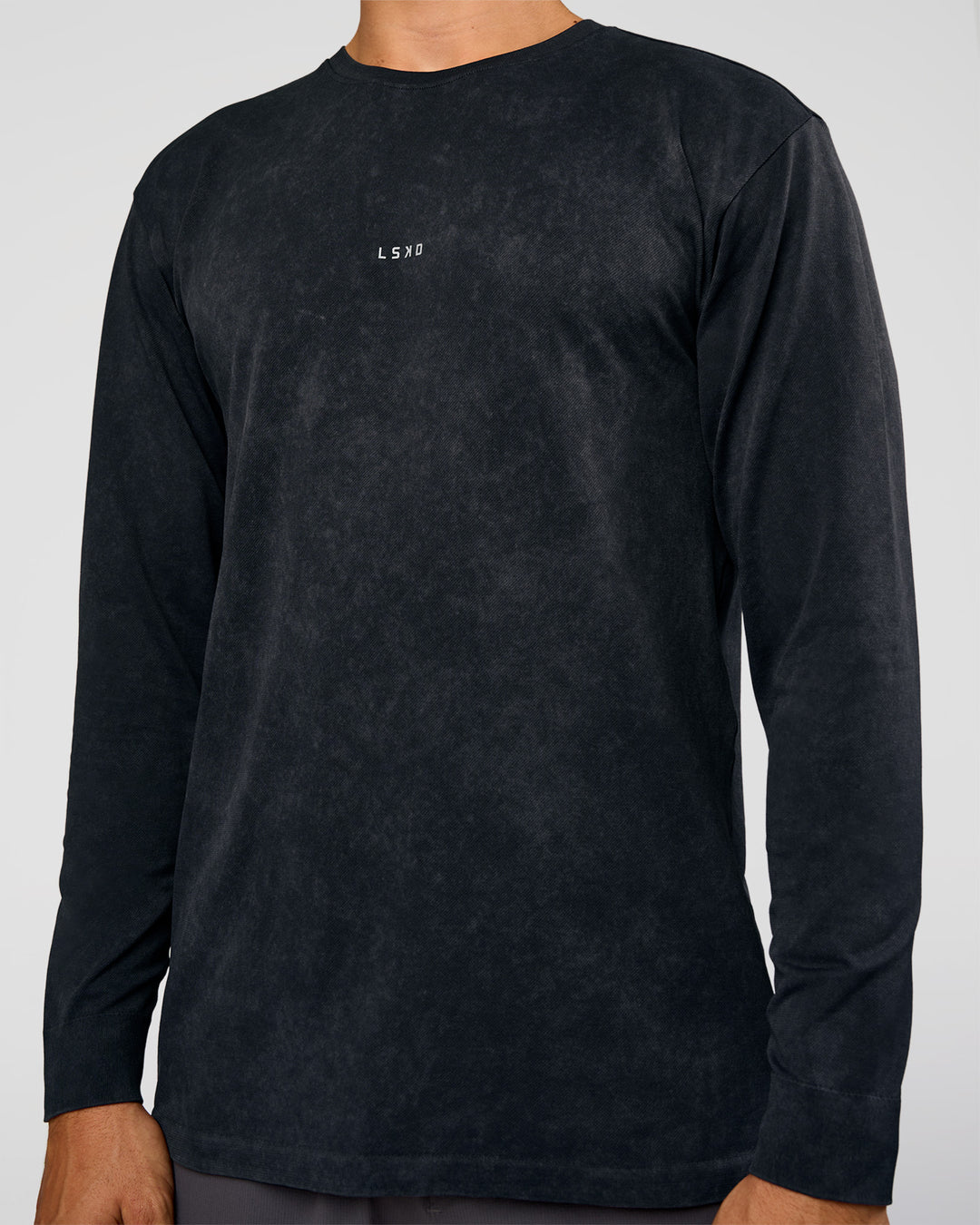Man wearing Power Oversized Long Sleeve Tee - Black Washed | Model:Jackson | Size:L - view 4