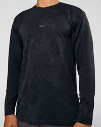 Man wearing Power Oversized Long Sleeve Tee - Black Washed | Model:Jackson | Size:L | Thumbnail Index: 3