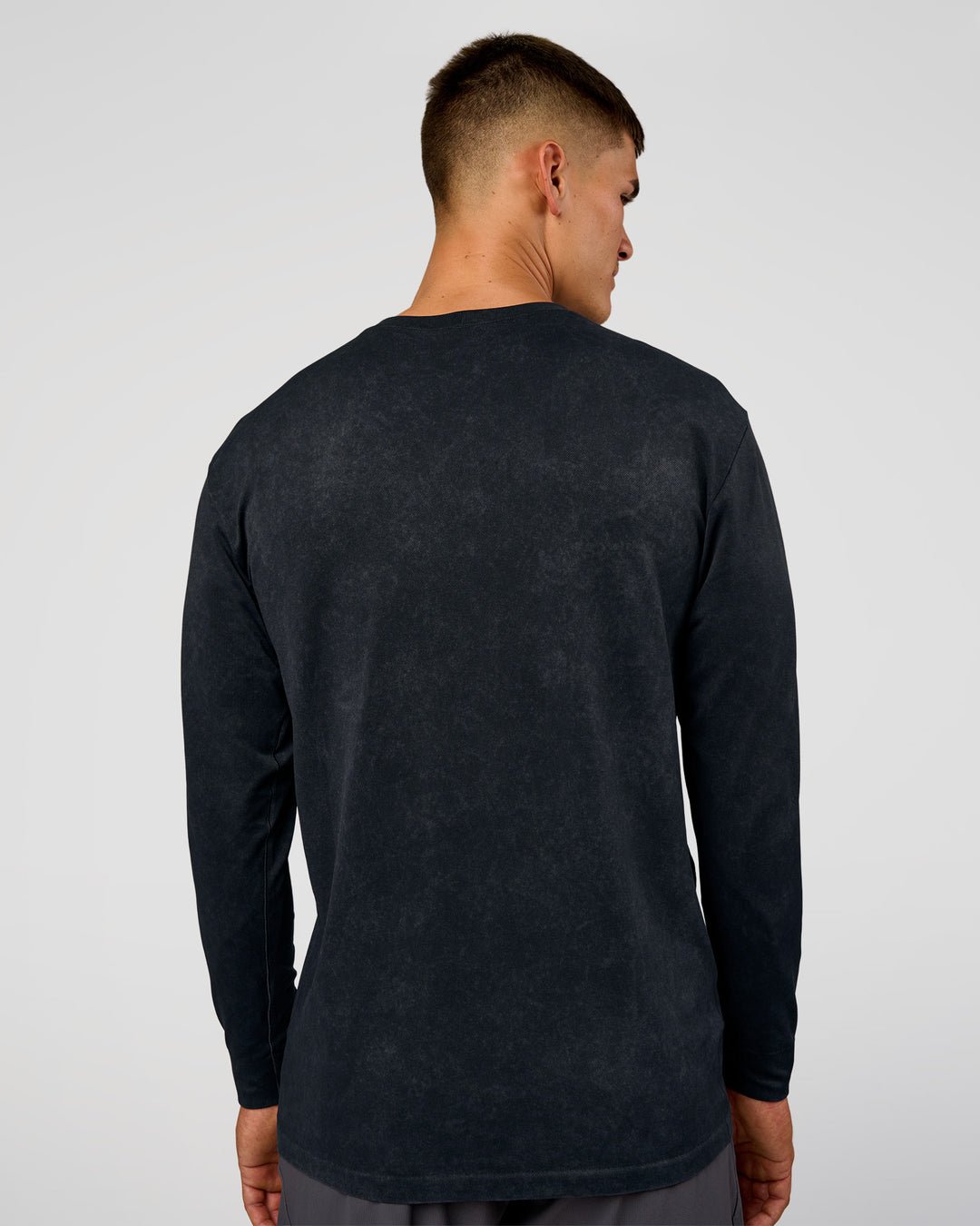 Man wearing Power Oversized Long Sleeve Tee - Black Washed | Model:Jackson | Size:L - view 3