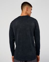 Man wearing Power Oversized Long Sleeve Tee - Black Washed | Model:Jackson | Size:L | Thumbnail Index: 2