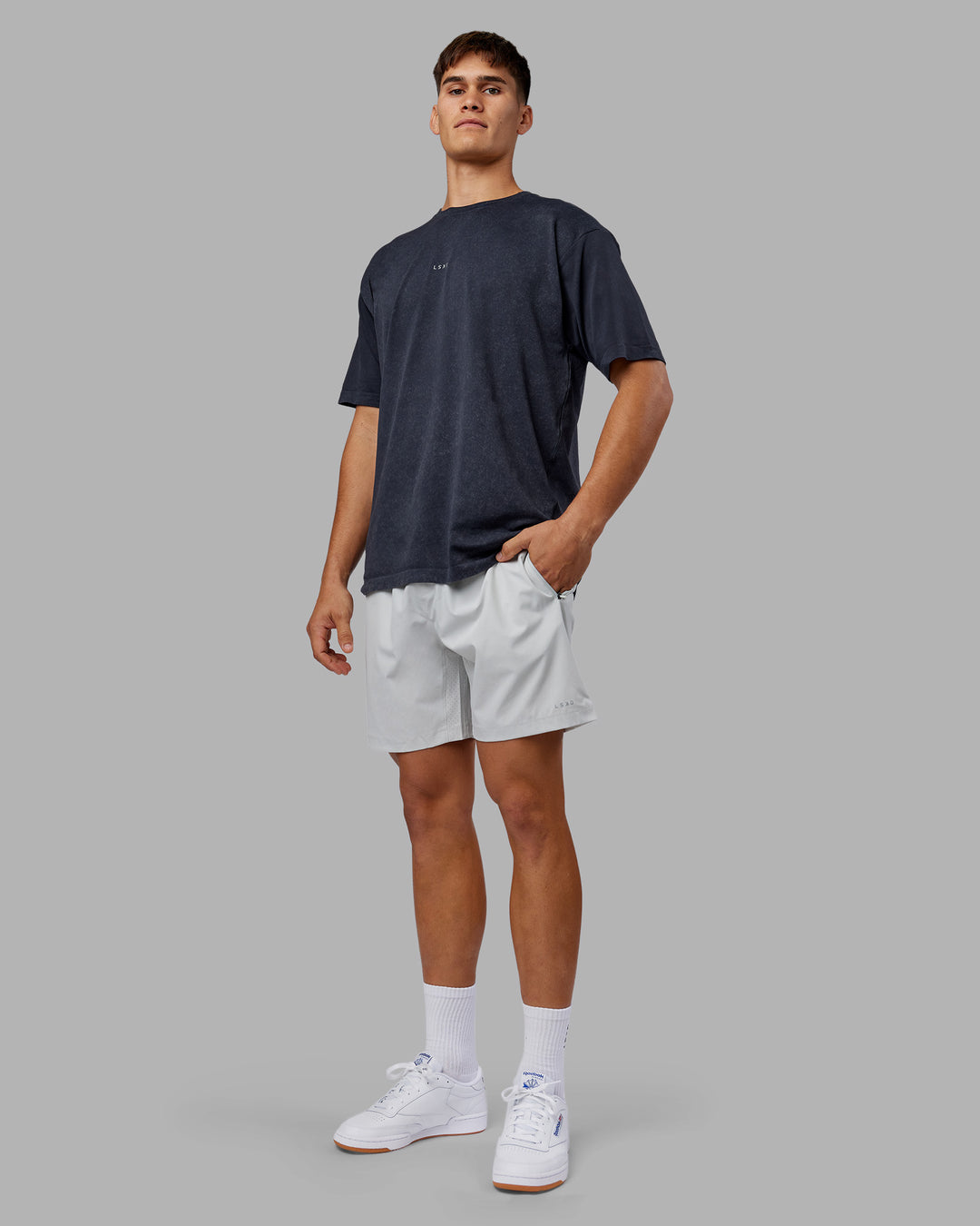 Man wearing Power Oversized Tee - Pirate Black Washed |Model:Jackson | Size:L - view 2