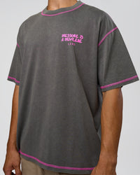 Man wearing Pressure is Privilege Oversized Tee - Dark Storm Washed-Ultra Fuchsia | Model:Jackson | Size:L | Thumbnail Index: 7