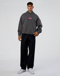 Man wearing Pressure is Privilege Oversized Hoodie - Dark Storm-Ultra Fuchsia | Model:Jackson | Size:L | Thumbnail Index: 5