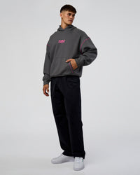 Man wearing Pressure is Privilege Oversized Hoodie - Dark Storm-Ultra Fuchsia | Model:Jackson | Size:L | Thumbnail Index: 7