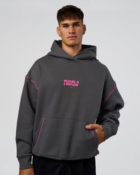Man wearing Pressure is Privilege Oversized Hoodie - Dark Storm-Ultra Fuchsia | Model:Jackson | Size:L | Thumbnail Index: 2